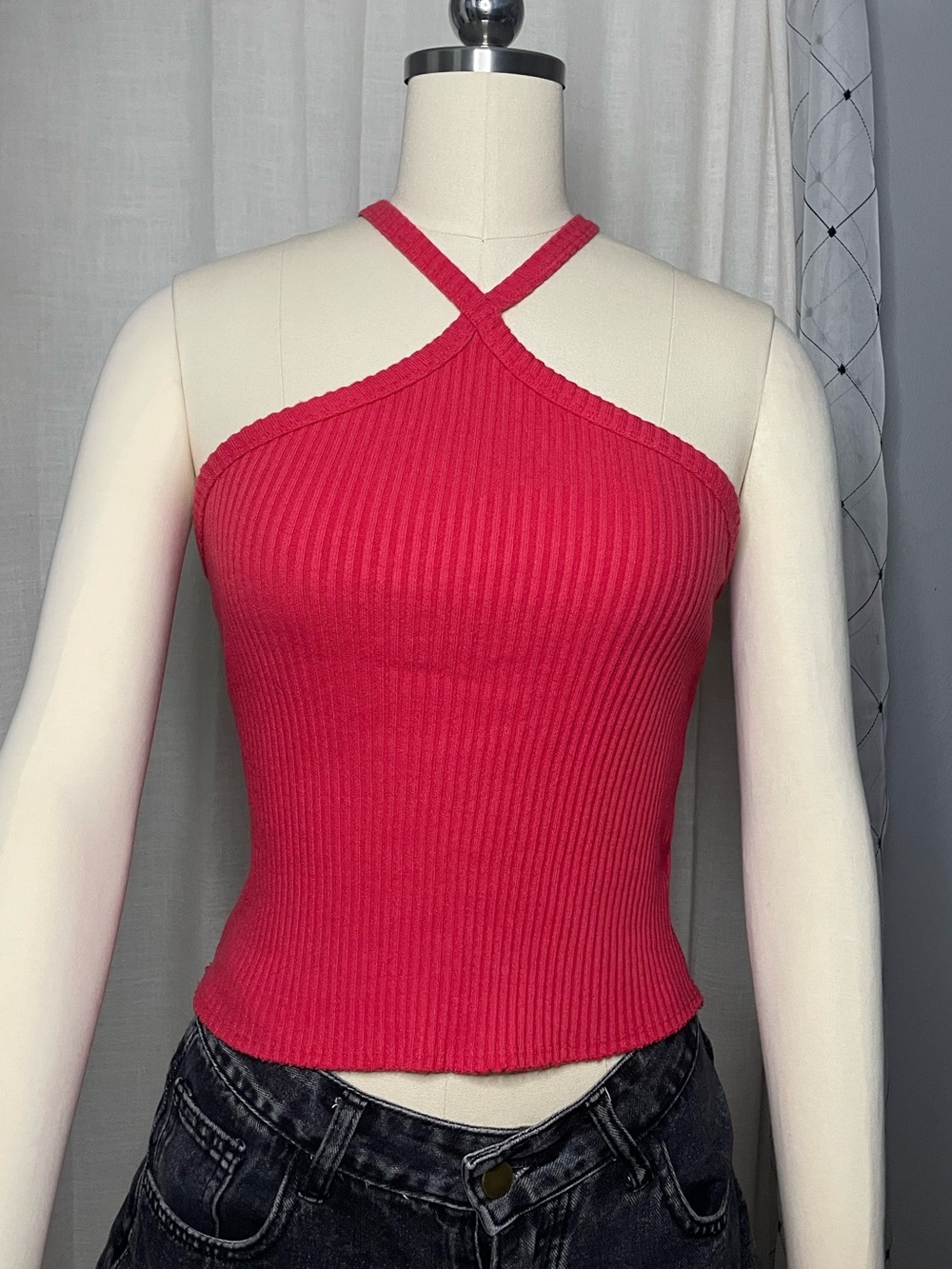 ❤️🌺t.la anthropologie - Y2K 100% Cotton Halter Tank Top Bright Red Pink Size XS